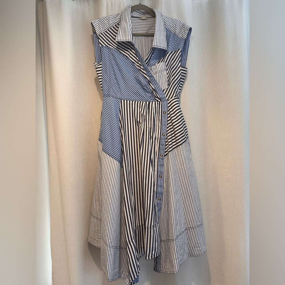 Pilcro Blue and White Striped Midi Shirt Dress